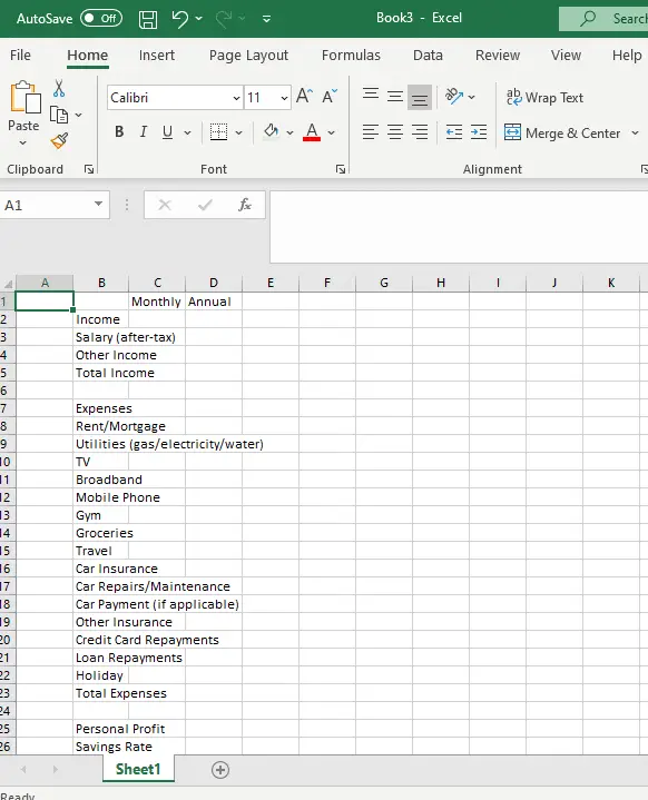 step 4 - how to create a budget template using excel