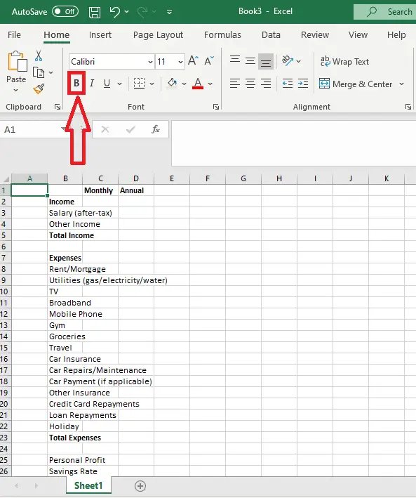 step 5 - how to create a budget using excel