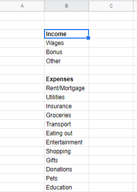 building your own budget template in google sheets.