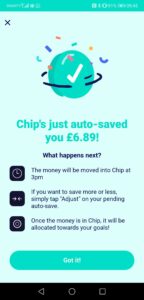 Screenshot of the Chip auto save info