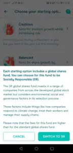 screenshot of switching to moneybox's socially responsible funds