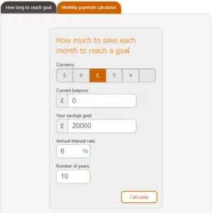 screenshot of savings goal calculator inputs for the how much should you invest as a beginner article